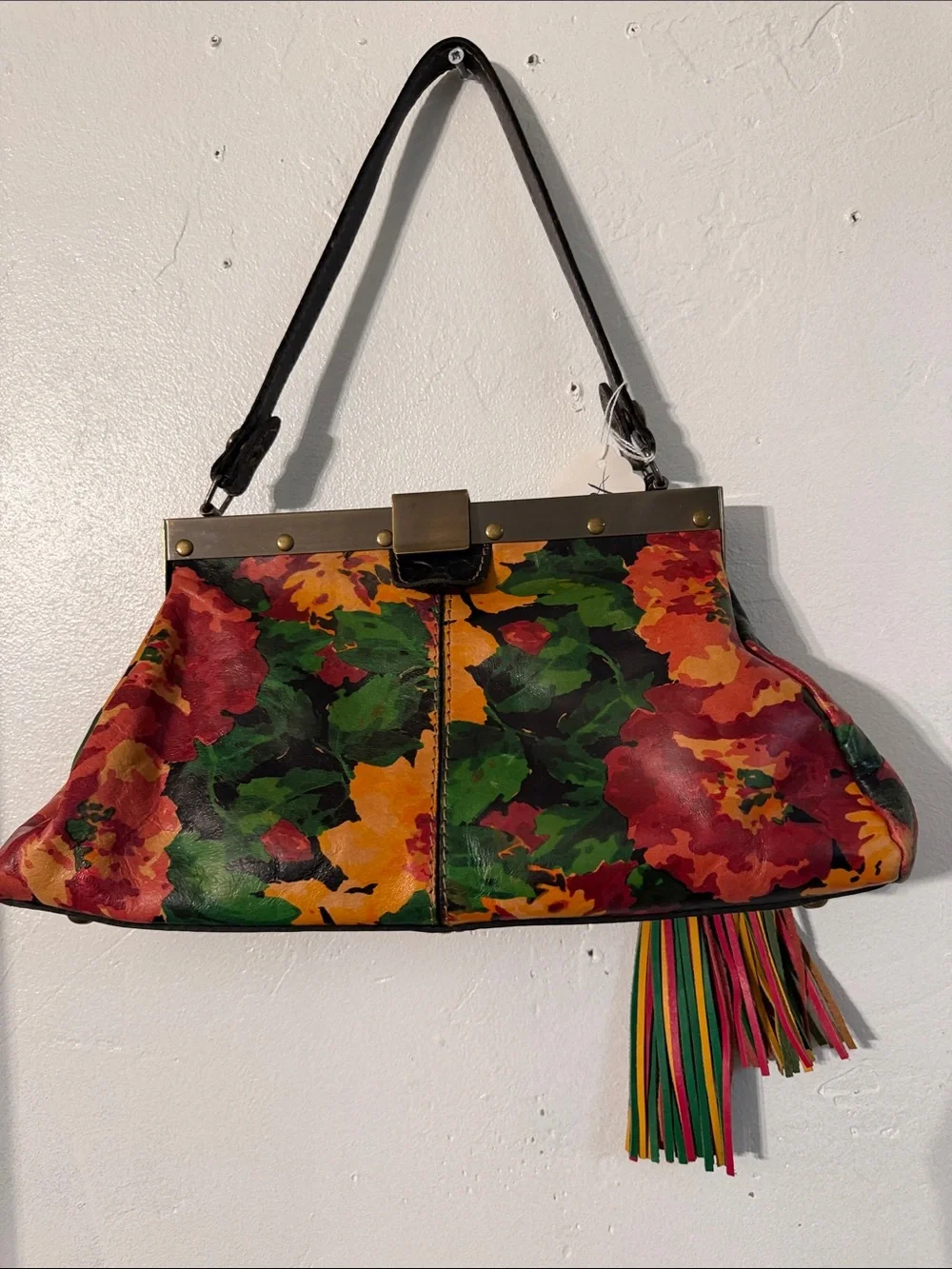 Patricia Nash Multicolor Floral Frame-Top Shoulder Bag with Tassel